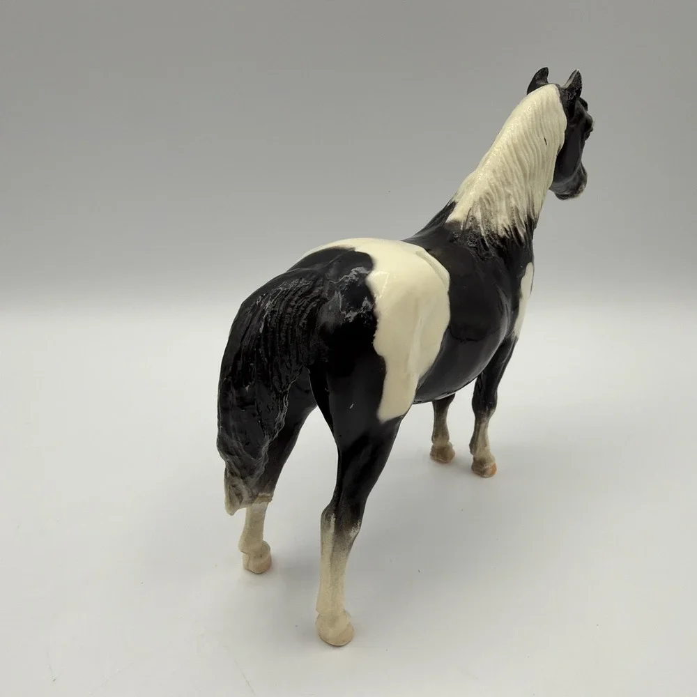 Vintage Breyer Horse #21 Shetland Pony Black White Glossy Pinto Bald Face Figure